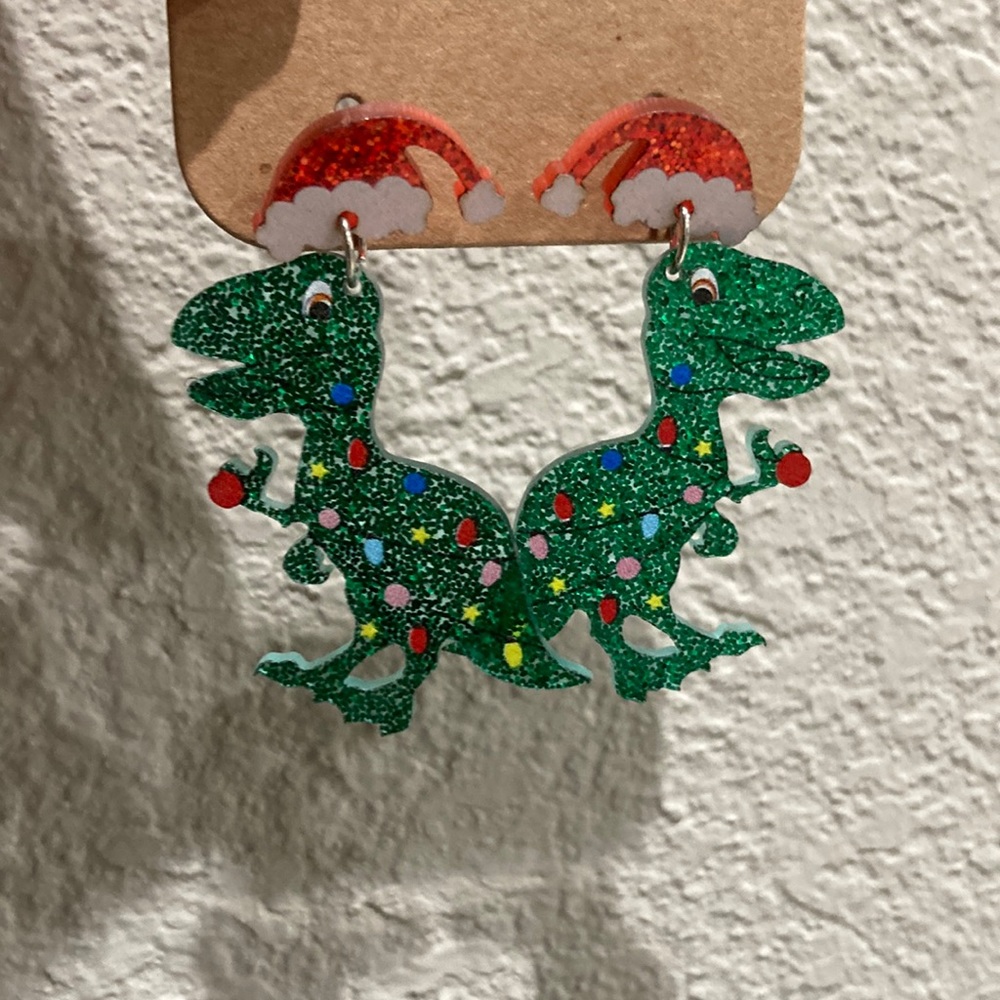 Christmas Dinosaurs Earrings - NEW